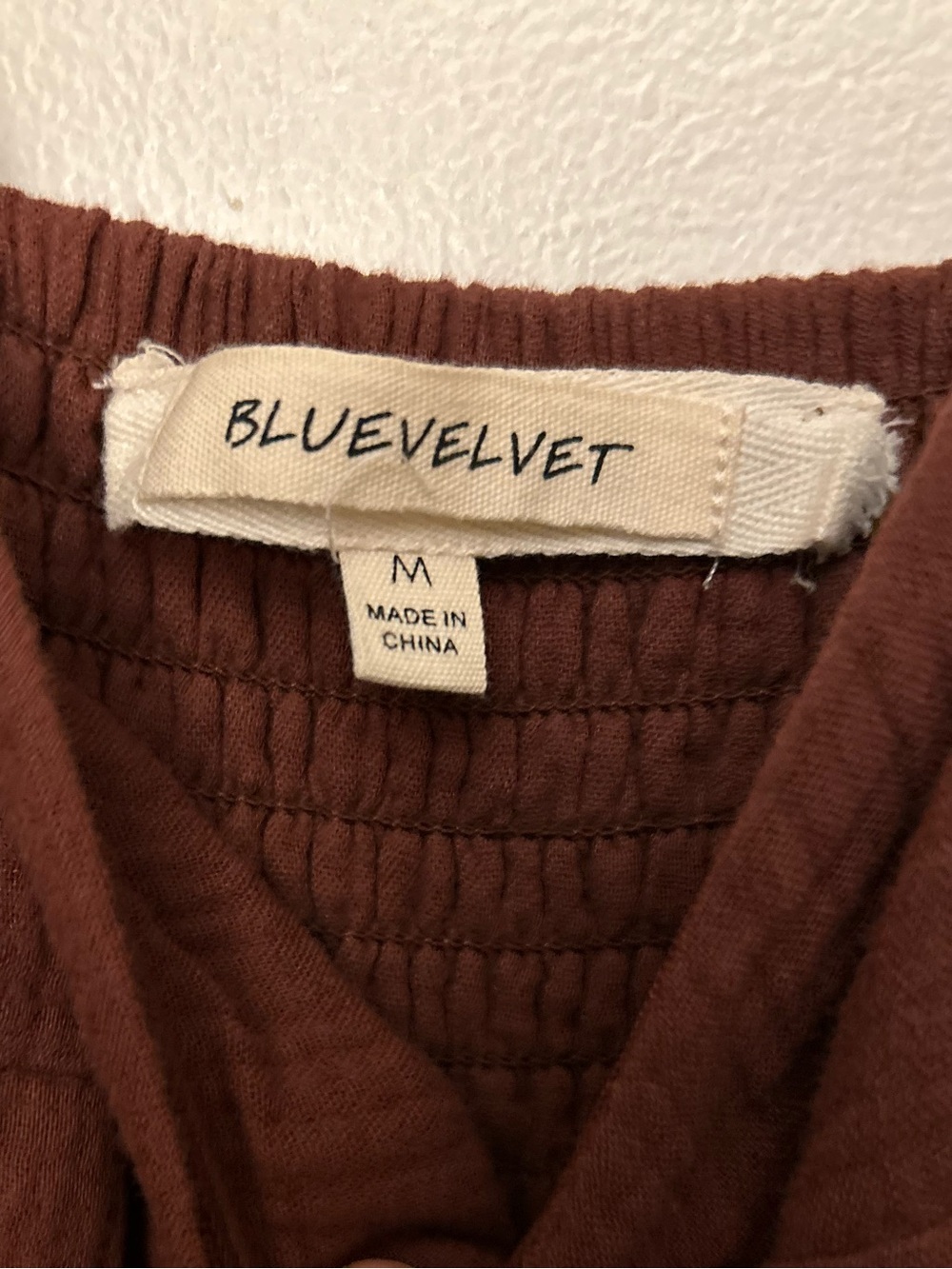 Blue Velvet Smocked Wide Leg Jumpsuit Reddish Brown Size Medium Cotton - Picture 3 of 6